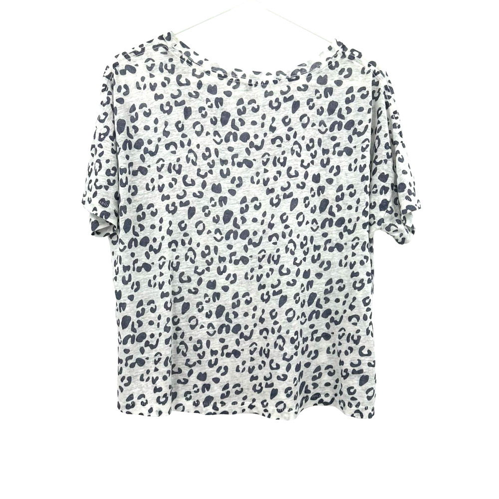 Rails size XS leopard print short sleeve t-shirt top white gray linen blend - Picture 2 of 6